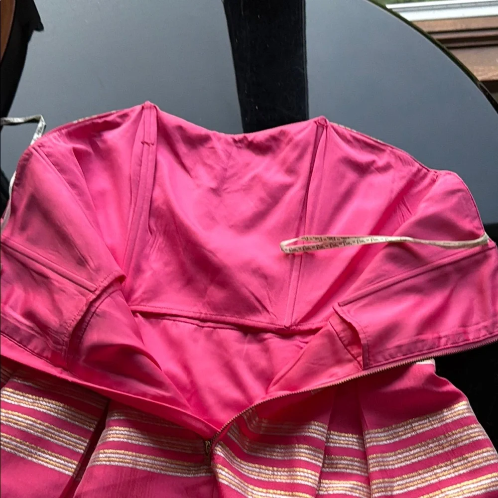 Lily Pulitzer Pink Strapless Dress with Metallic Gold Stripe and Gems - Picture 7 of 7